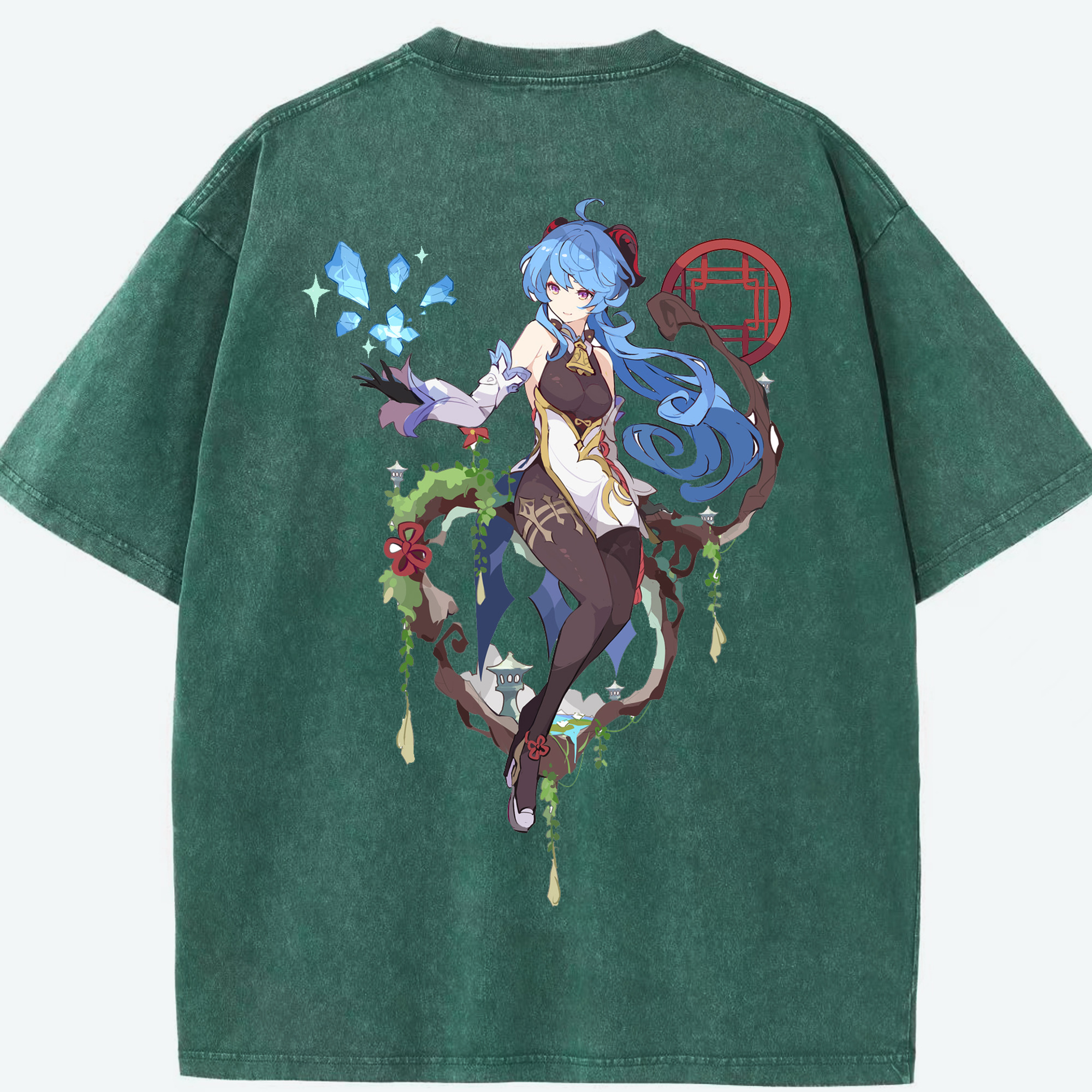 げんし神 甘雨 かんう genshin Ganyu 綿100% ヴィンテージ風 半袖Tシャツ（背面プリント）